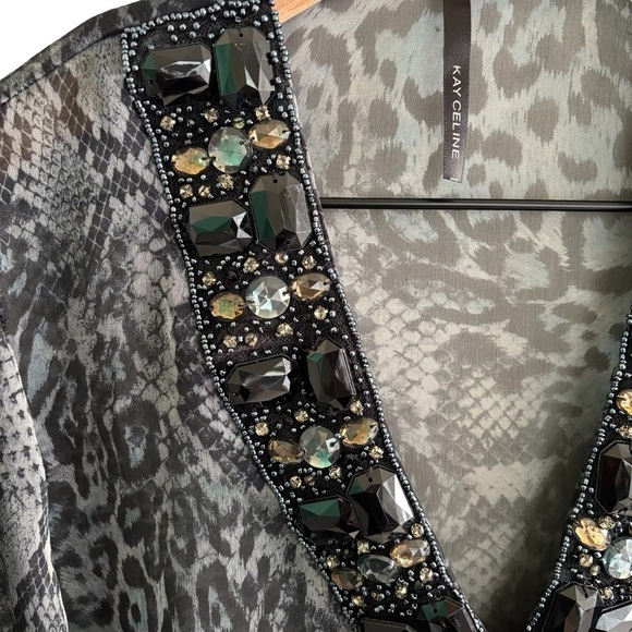 Embellished Animal Print Sheer Tunic Top Women’s Size XL Boho Peasant Dressy - Picture 7 of 16